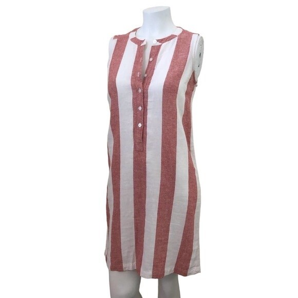 Loft Women’s Sleeveless Linen Dress Size Small Red White Striped Summer Casual - Picture 2 of 10